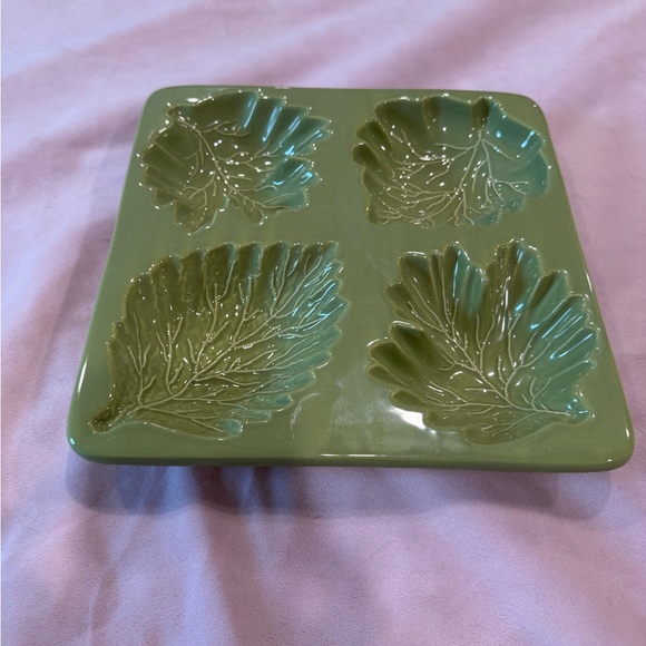 FARVAL Portugal Green Ceramic Leaf Serving Dish Plate Square Decorative - Picture 2 of 3